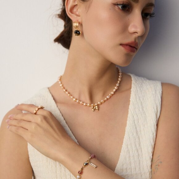 💖 Artisan Original Strawberry Quartz & Pearl Bracelet | S925 Gold Adjustable - Picture 4 of 11